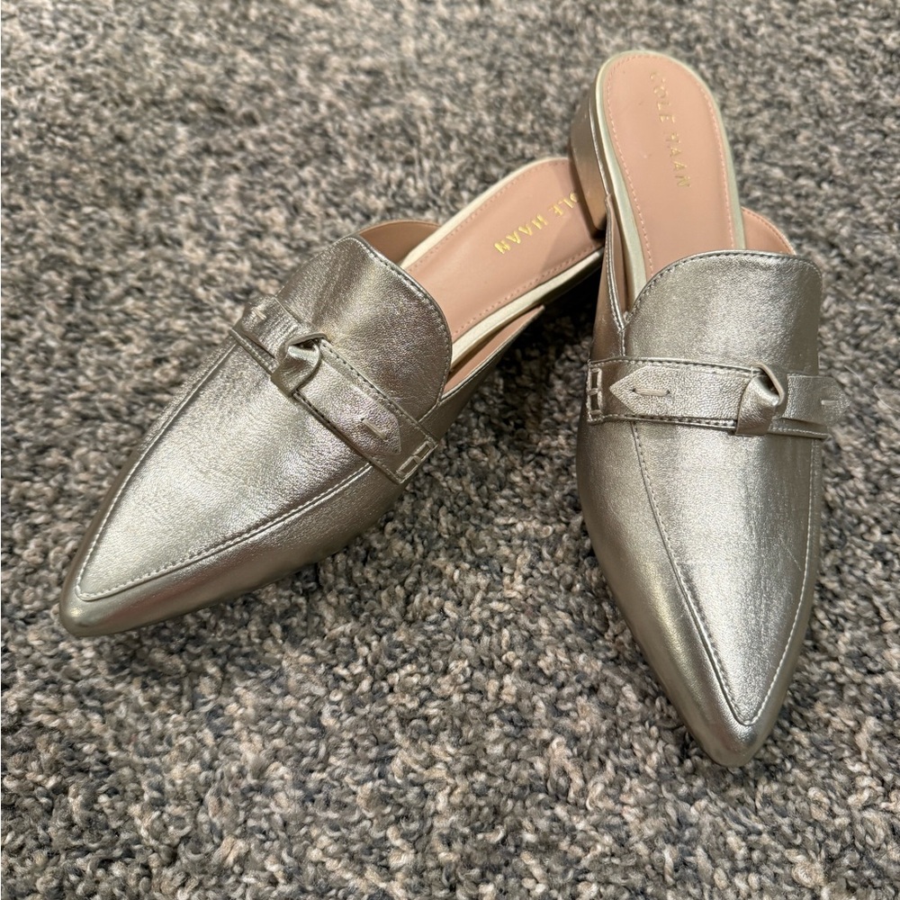Cole Haan Piper Bow Metallic Mules 7.5